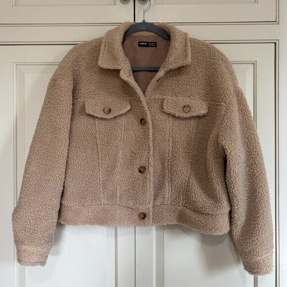 Tan Teddy Jacket Light Brown Faux Shearling Coat Lined SHEIN MSRP $30 Size Small - Picture 4 of 5
